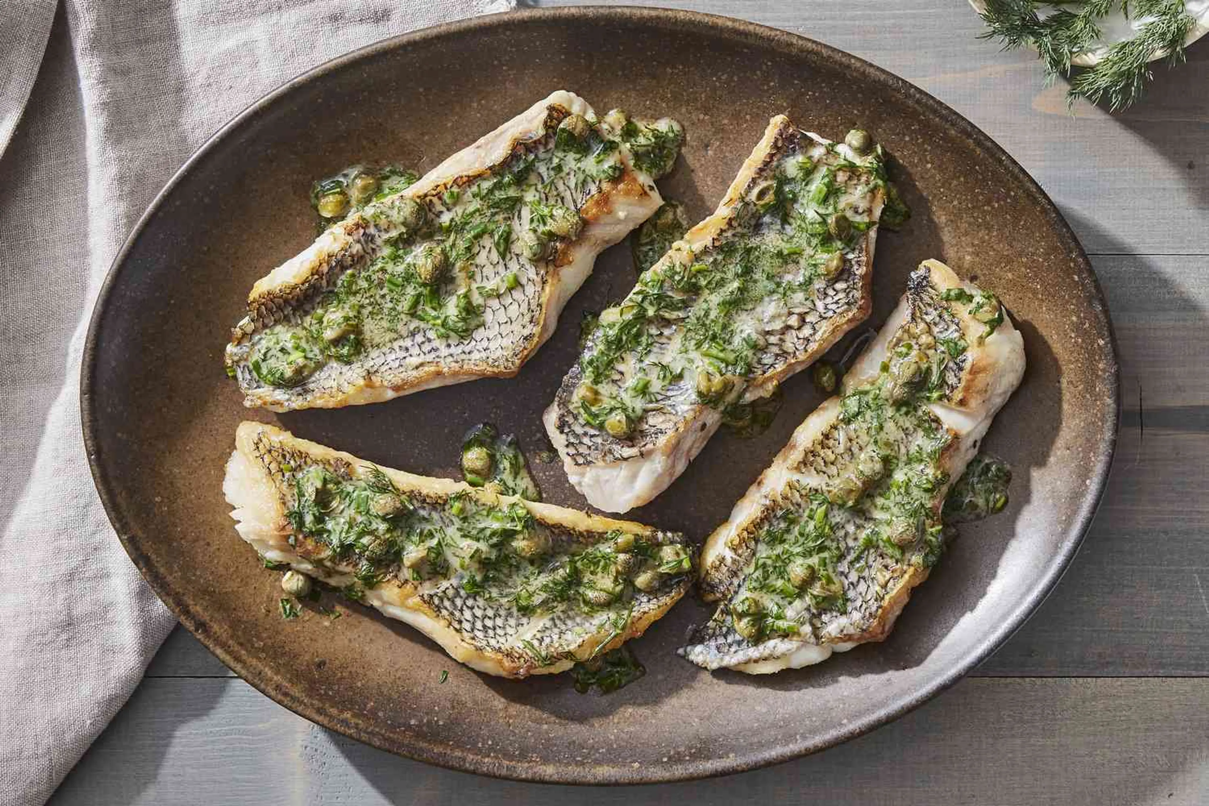 Sautéed Black Sea Bass With Capers and Herb-Butter Sauce