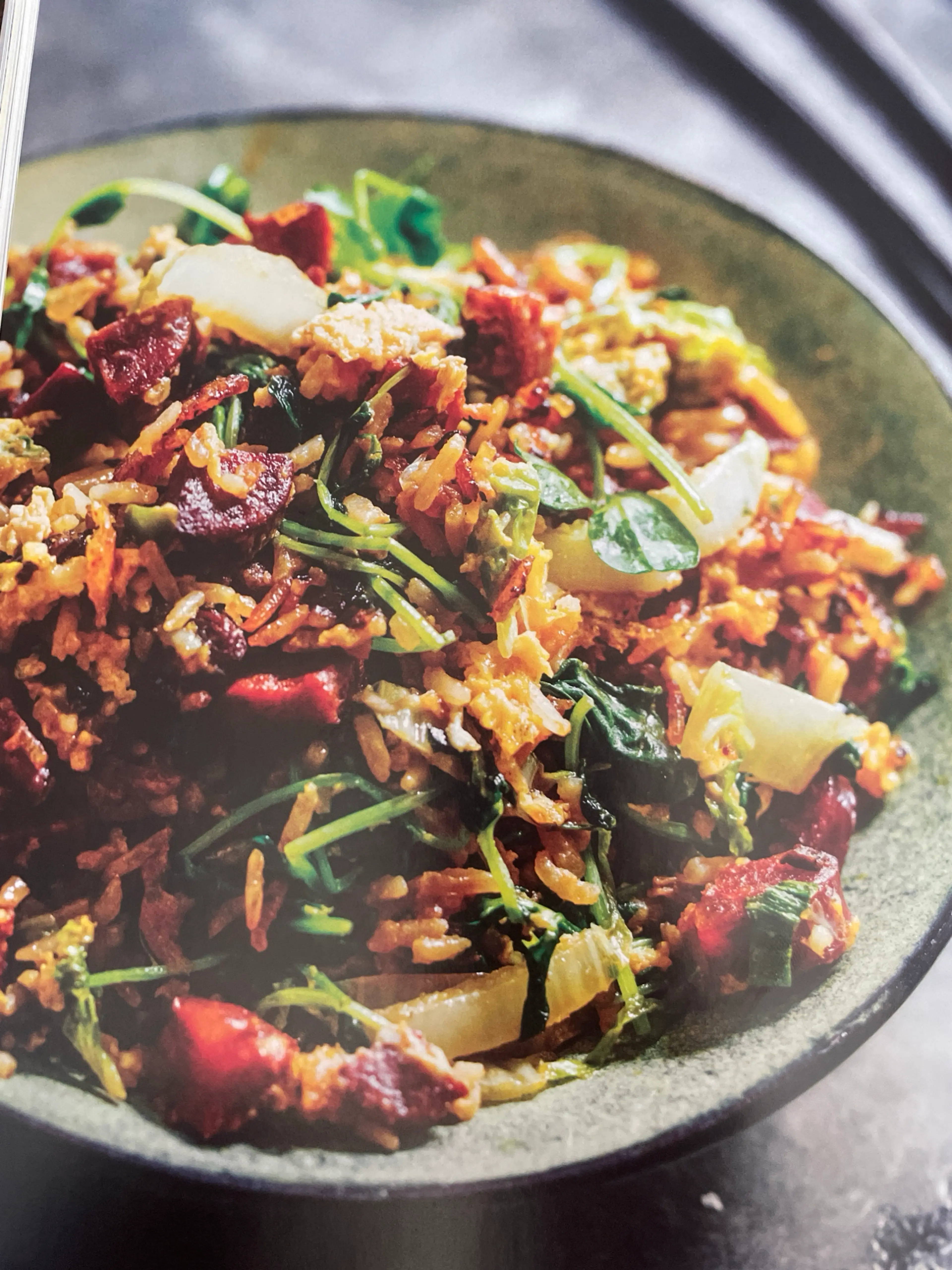 Spicy THAI FRIED RICE with Sausage and Greens