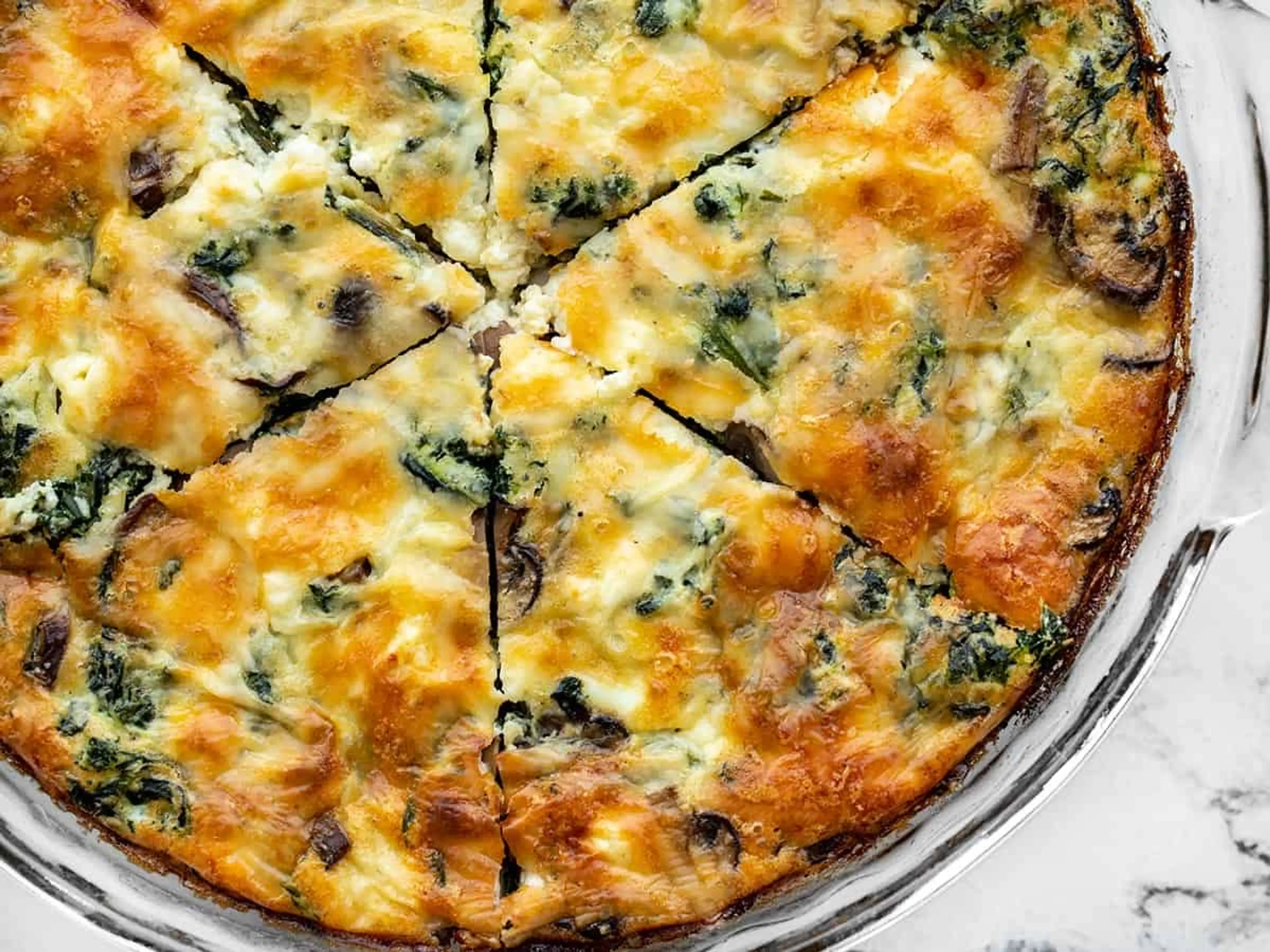 Spinach Mushroom and Feta Crustless Quiche