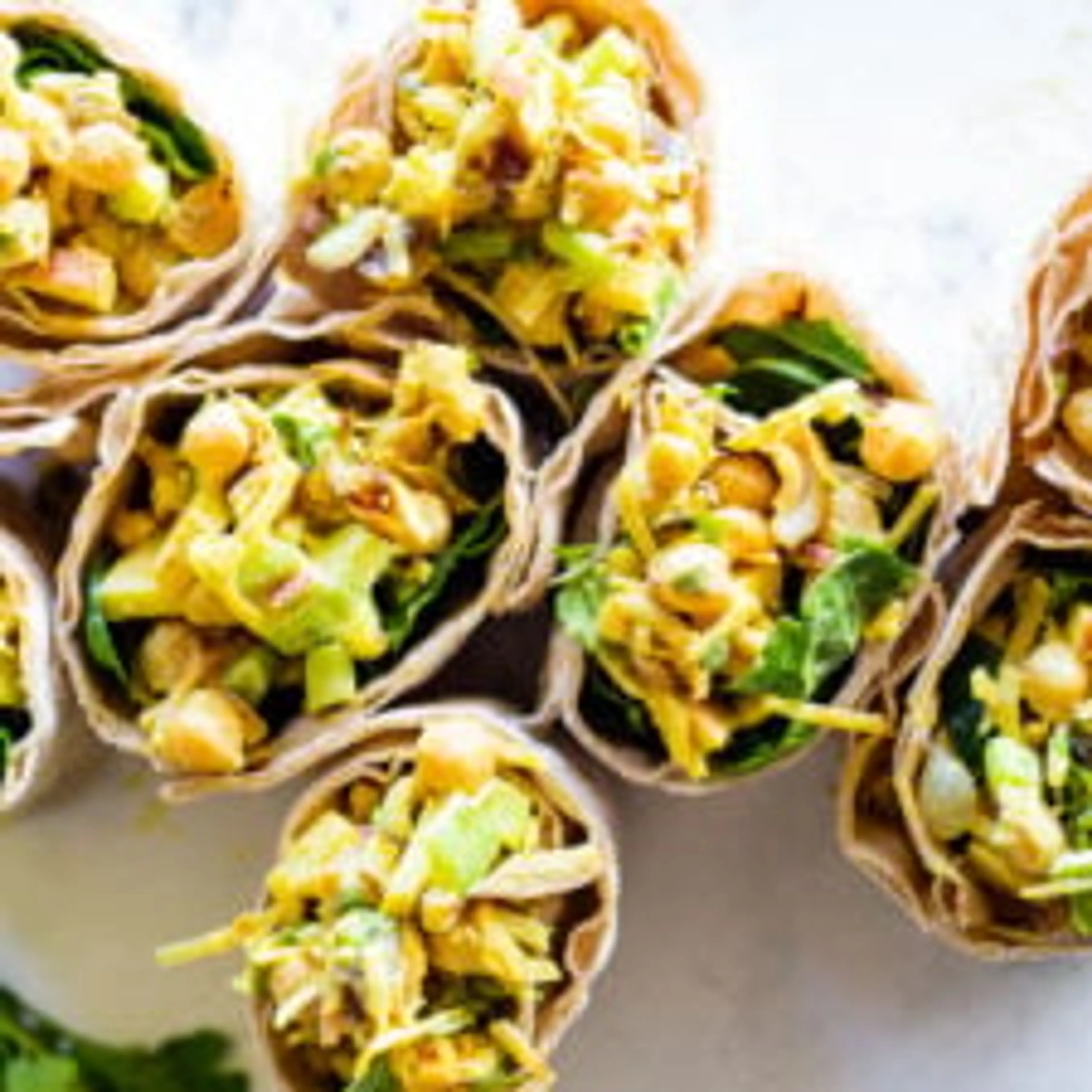 Curry Chickpea Salad Wraps with Toasted Coconut