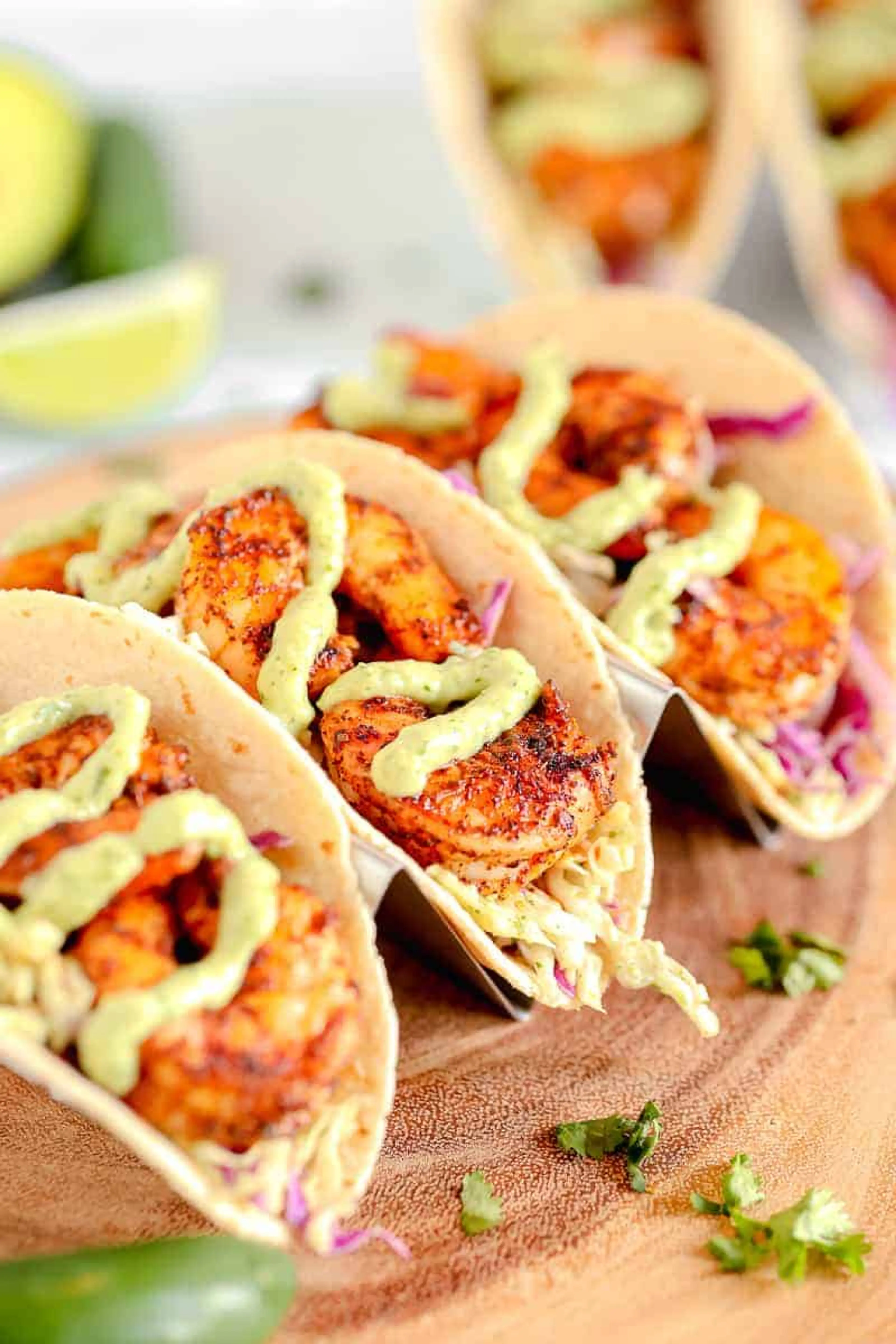 Spicy Shrimp Tacos with Avocado Crema