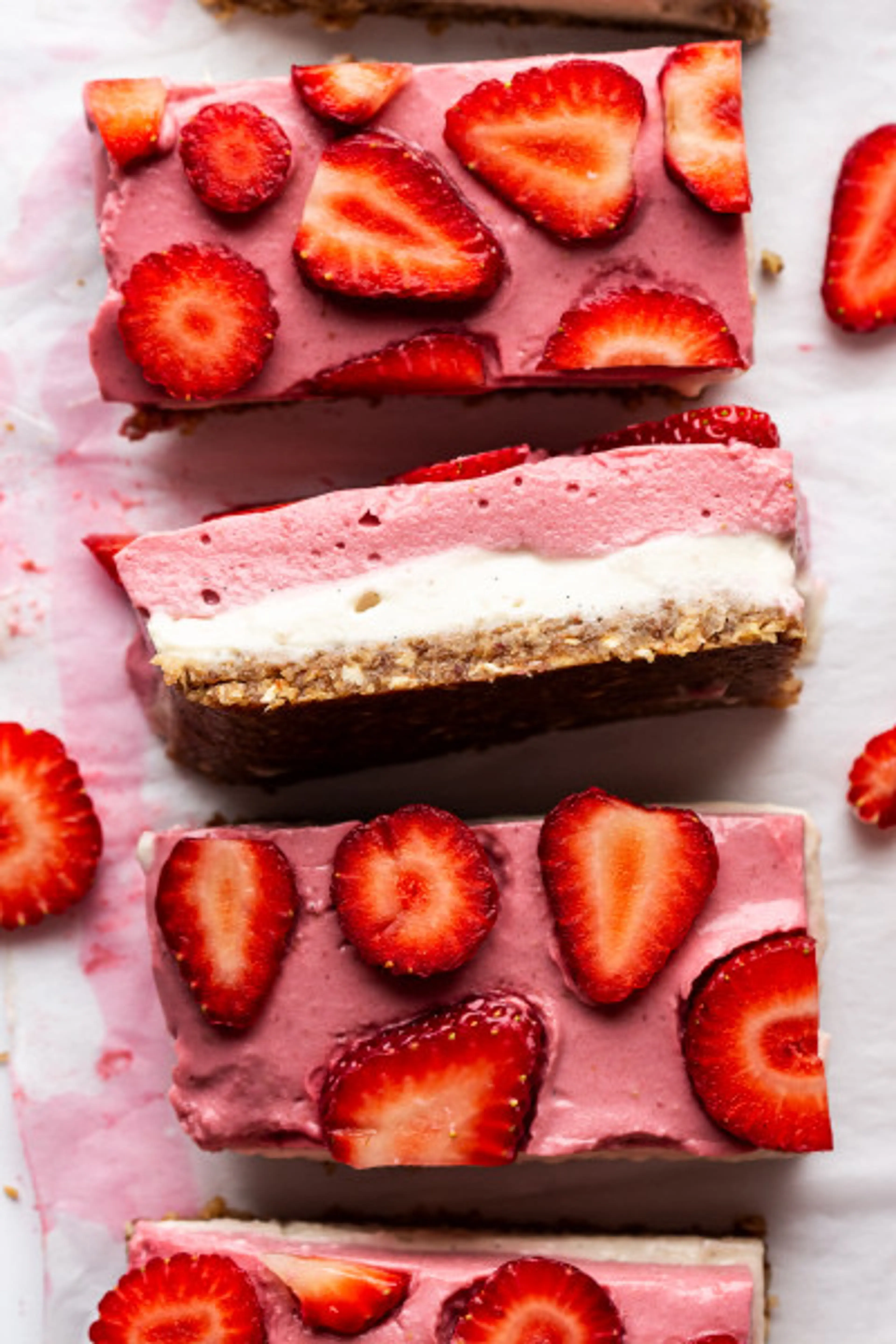 Vegan strawberry cheesecake slice