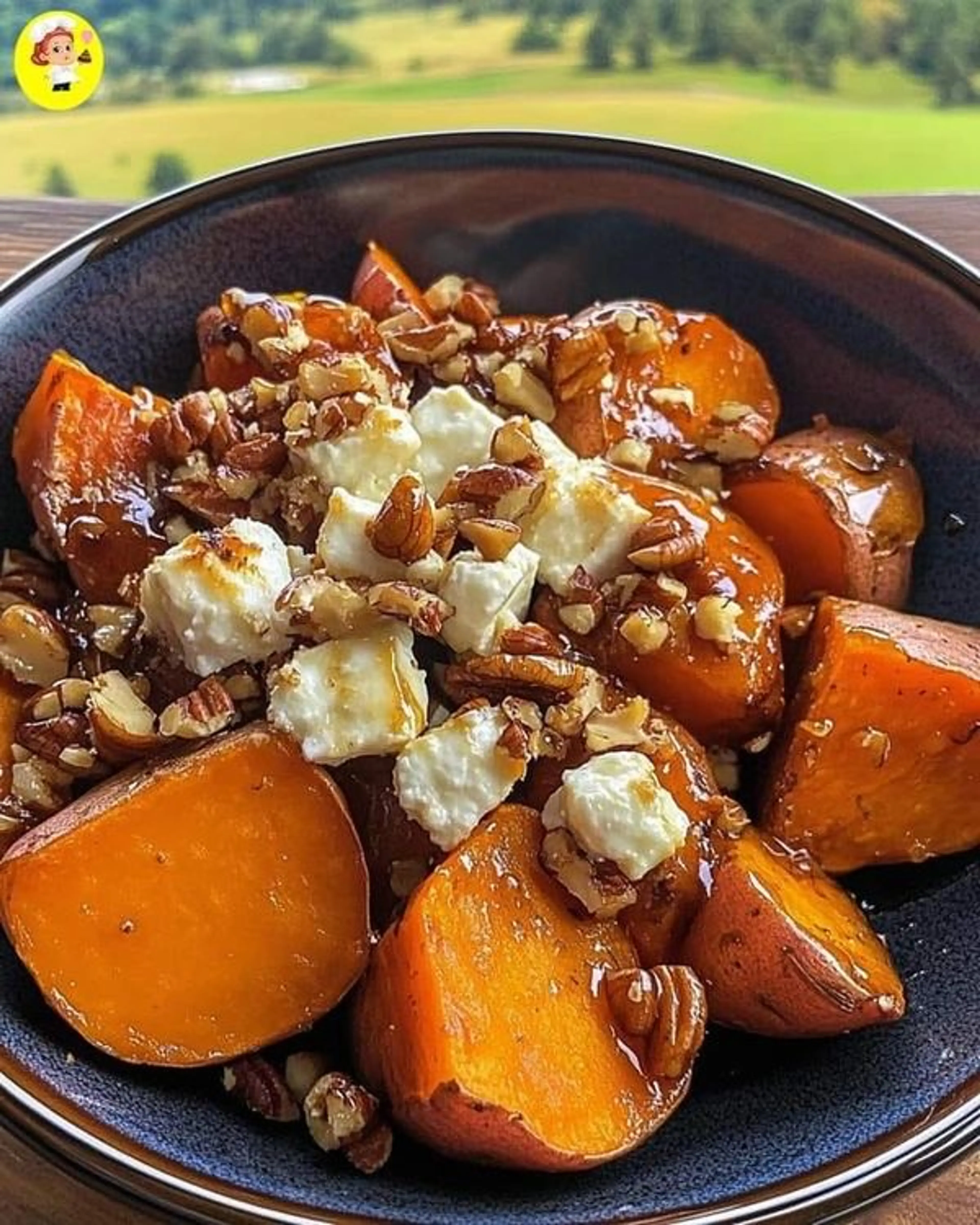 Maple Walnut Goat Cheese Roasted Sweet Potatoes