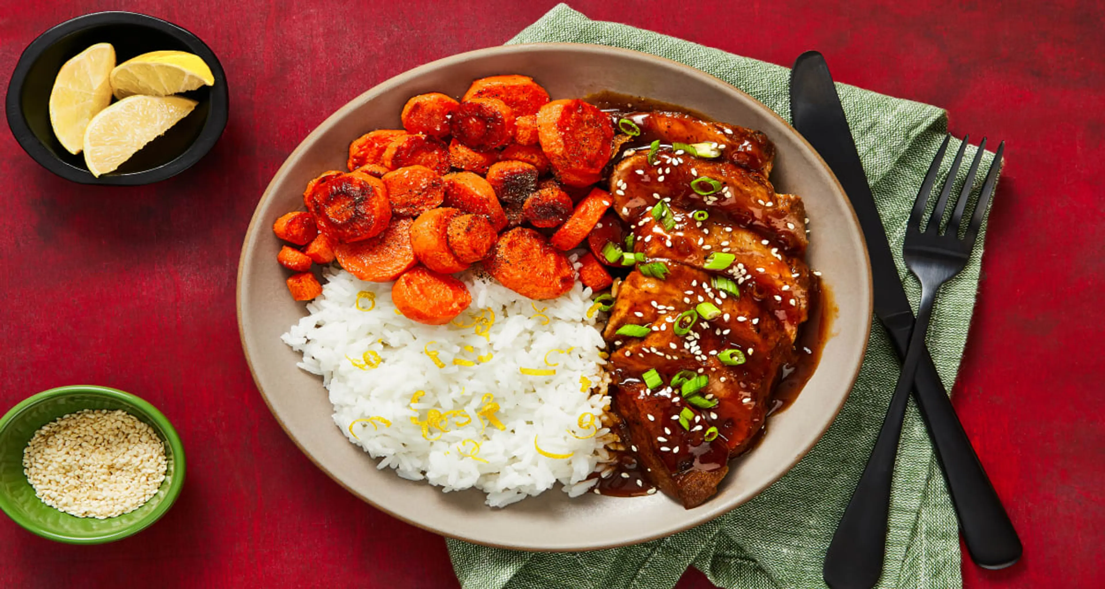 Bulgogi Pork Tenderloin with Roasted Carrots & Lemony Rice