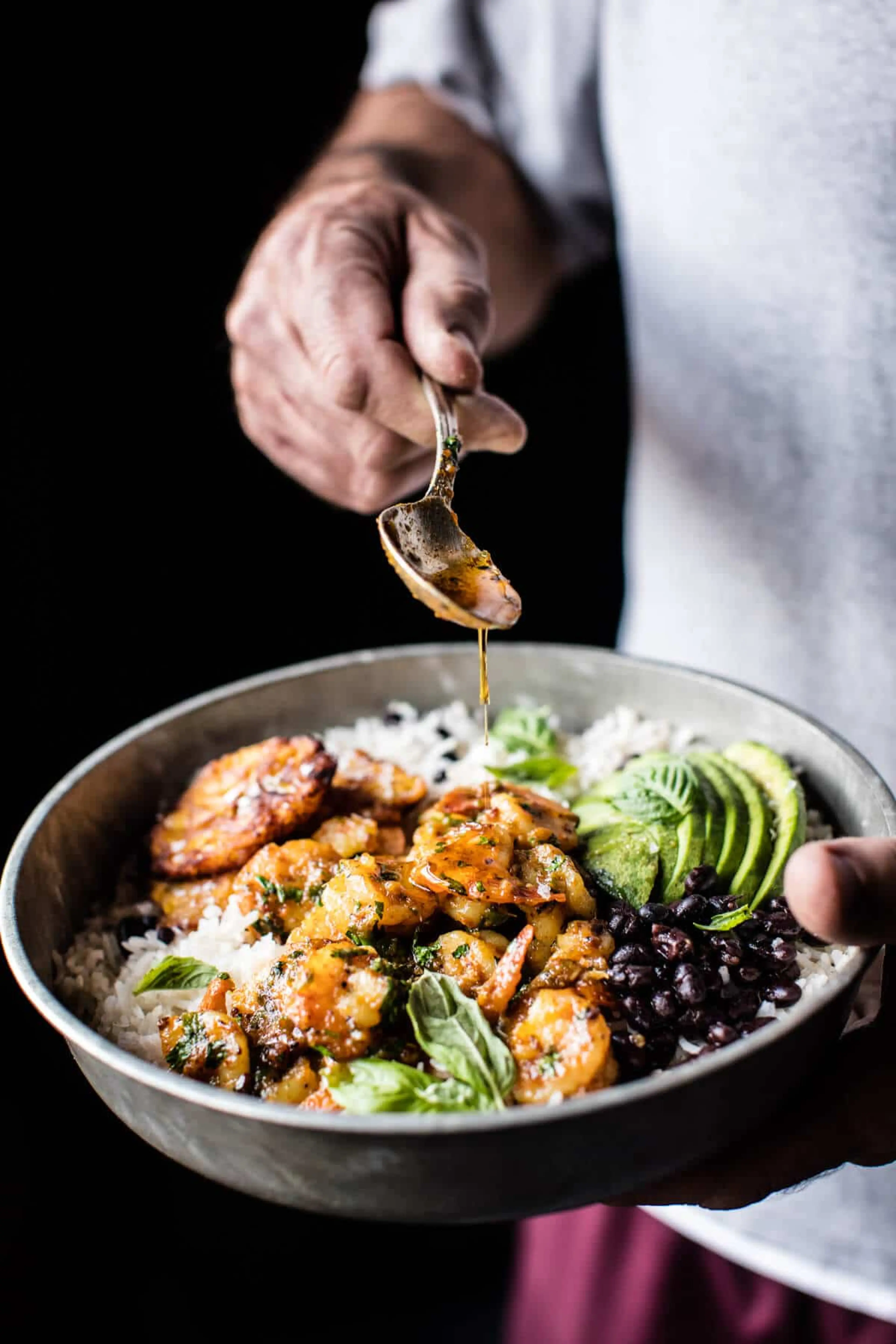 Honey Garlic Butter Shrimp In Coconut Milk with Fried Planta