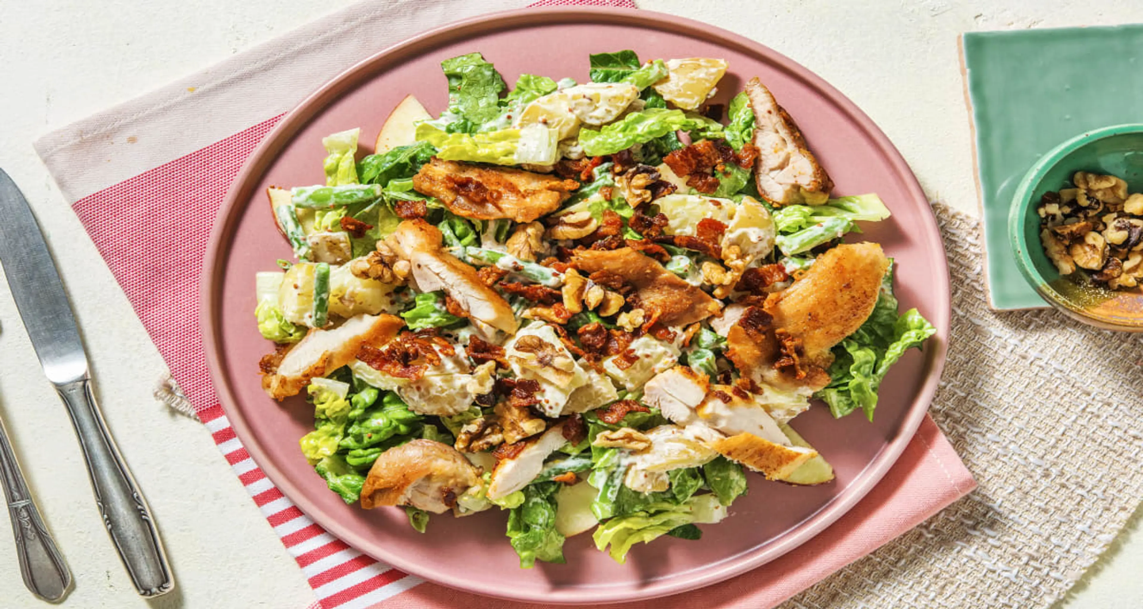 Waldorf Style Salad with Chicken and Bacon with Baby Gem Let