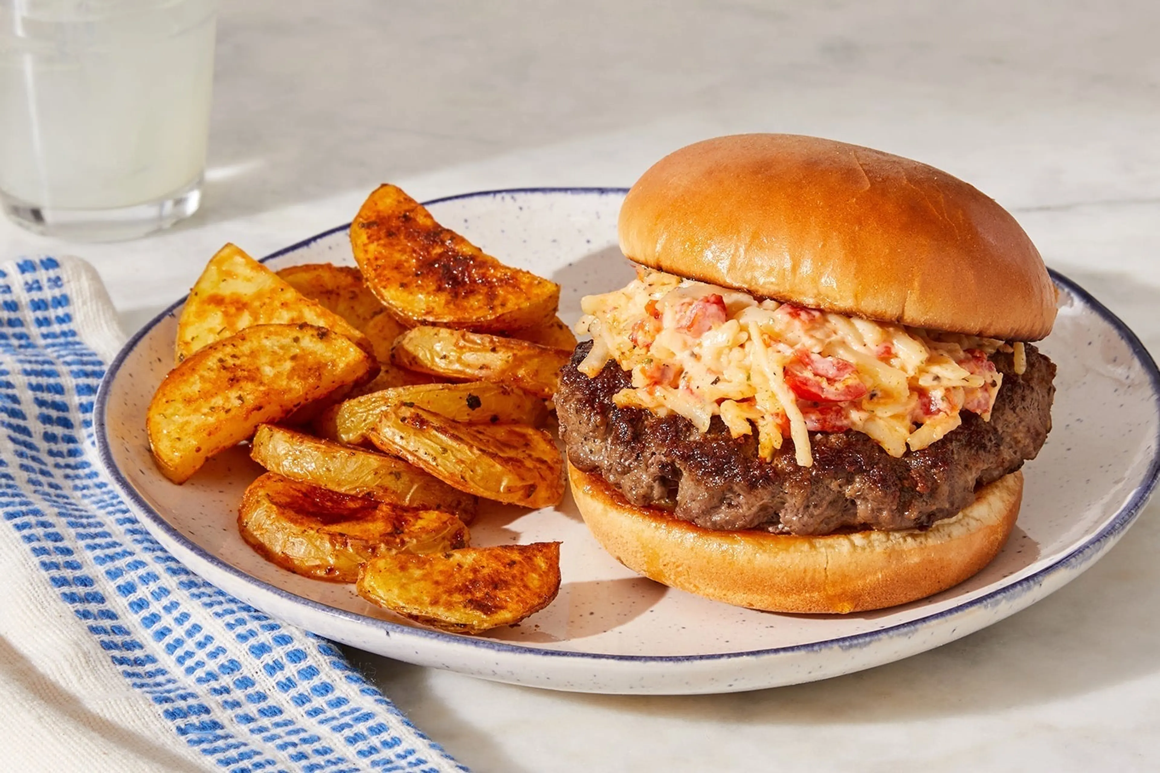 Pimento Cheeseburgers with Roasted Potatoes