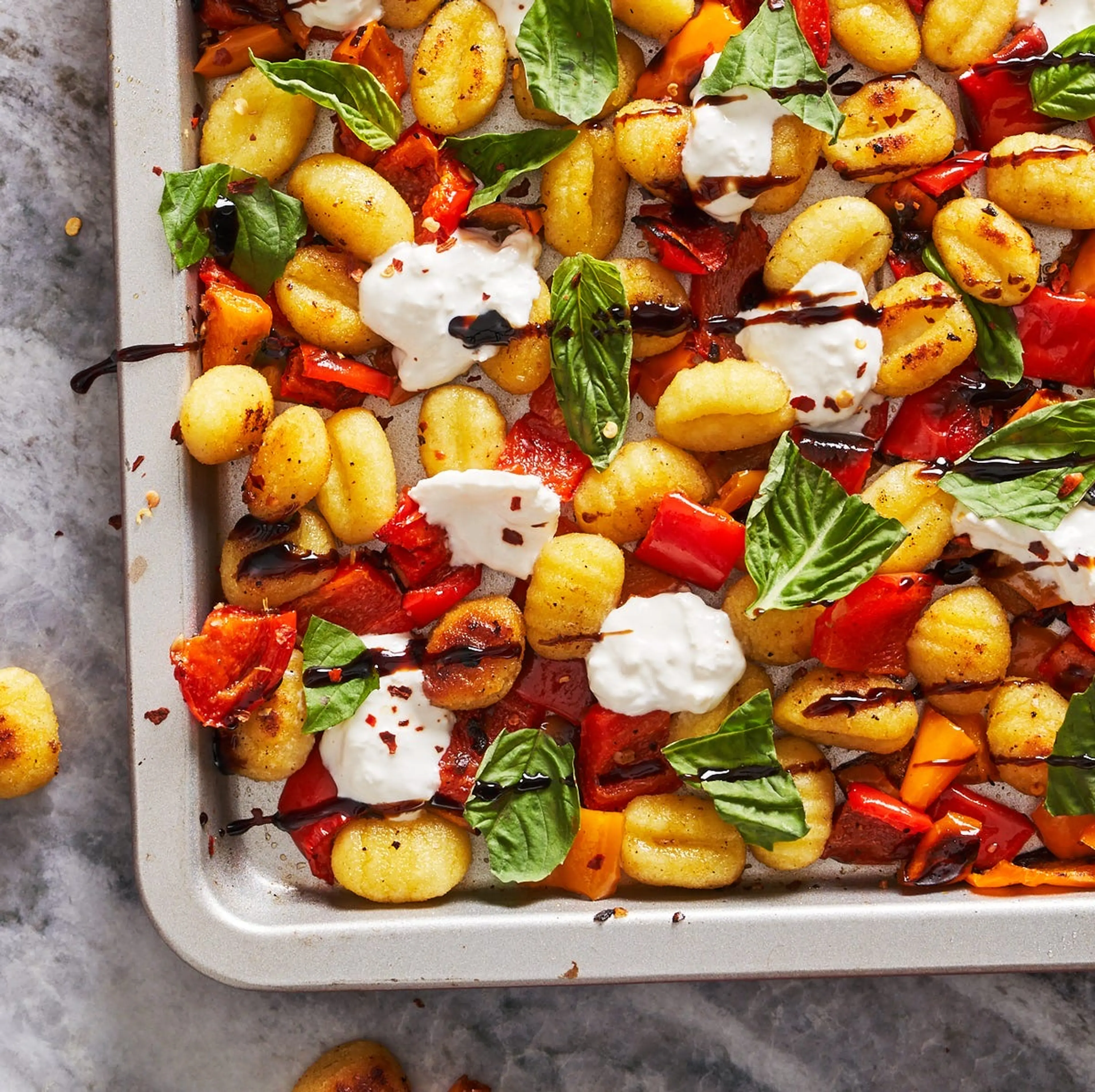 Sheet-Pan Burrata Caprese Gnocchi