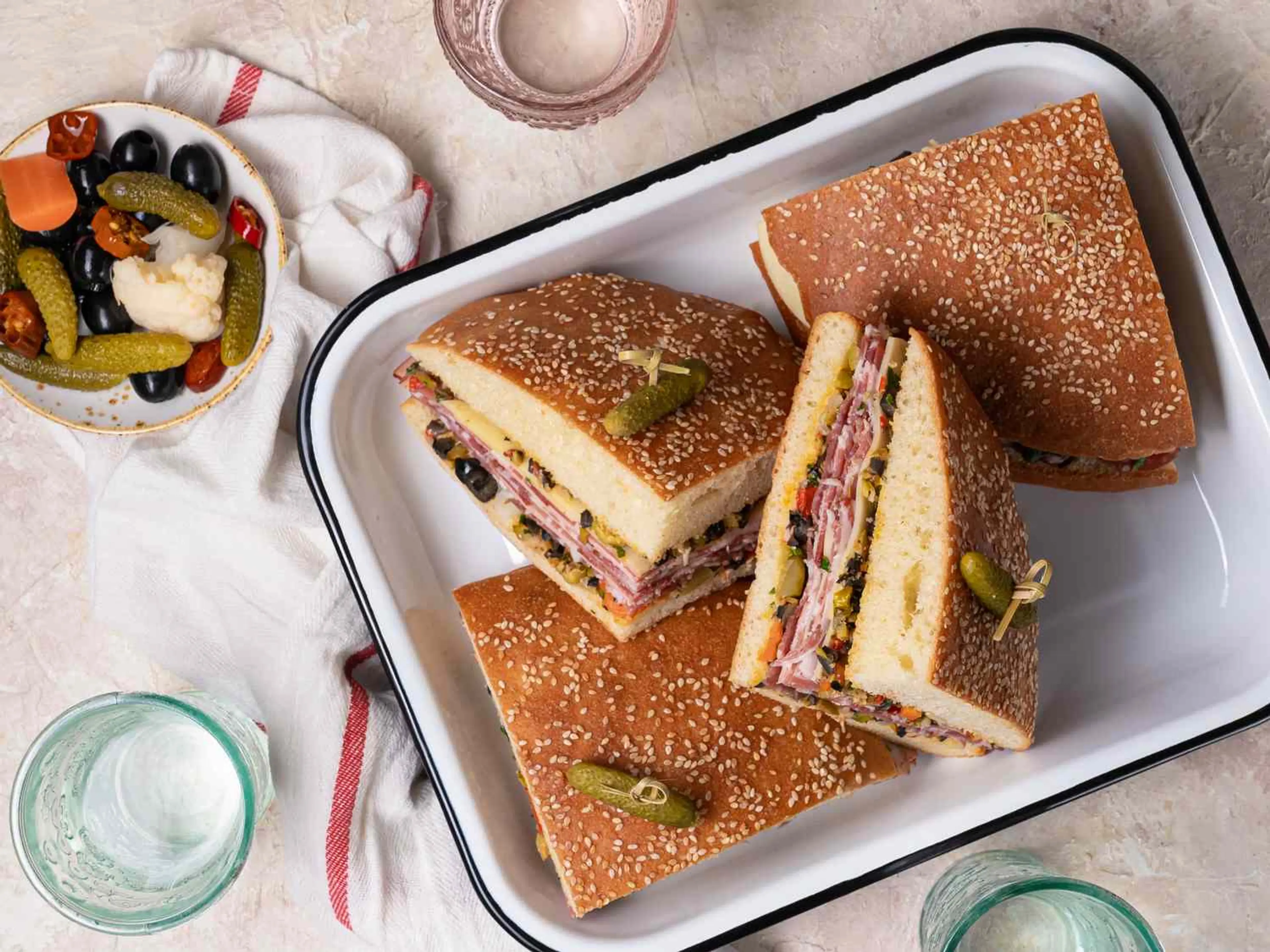 Classic New Orleans Muffuletta Sandwich