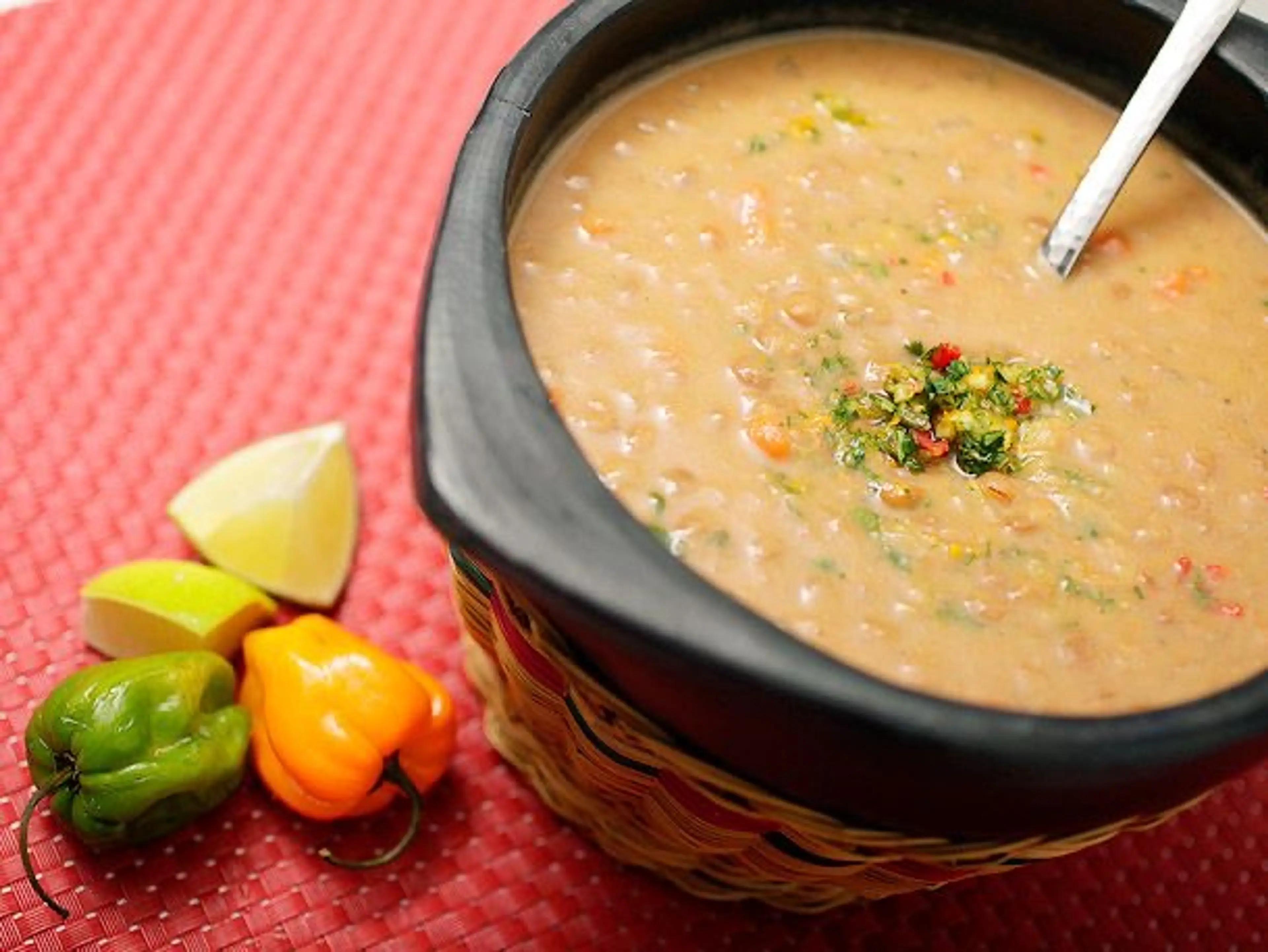 Vegan: Lentil and Coconut Soup with Cilantro-Habanero Gremol