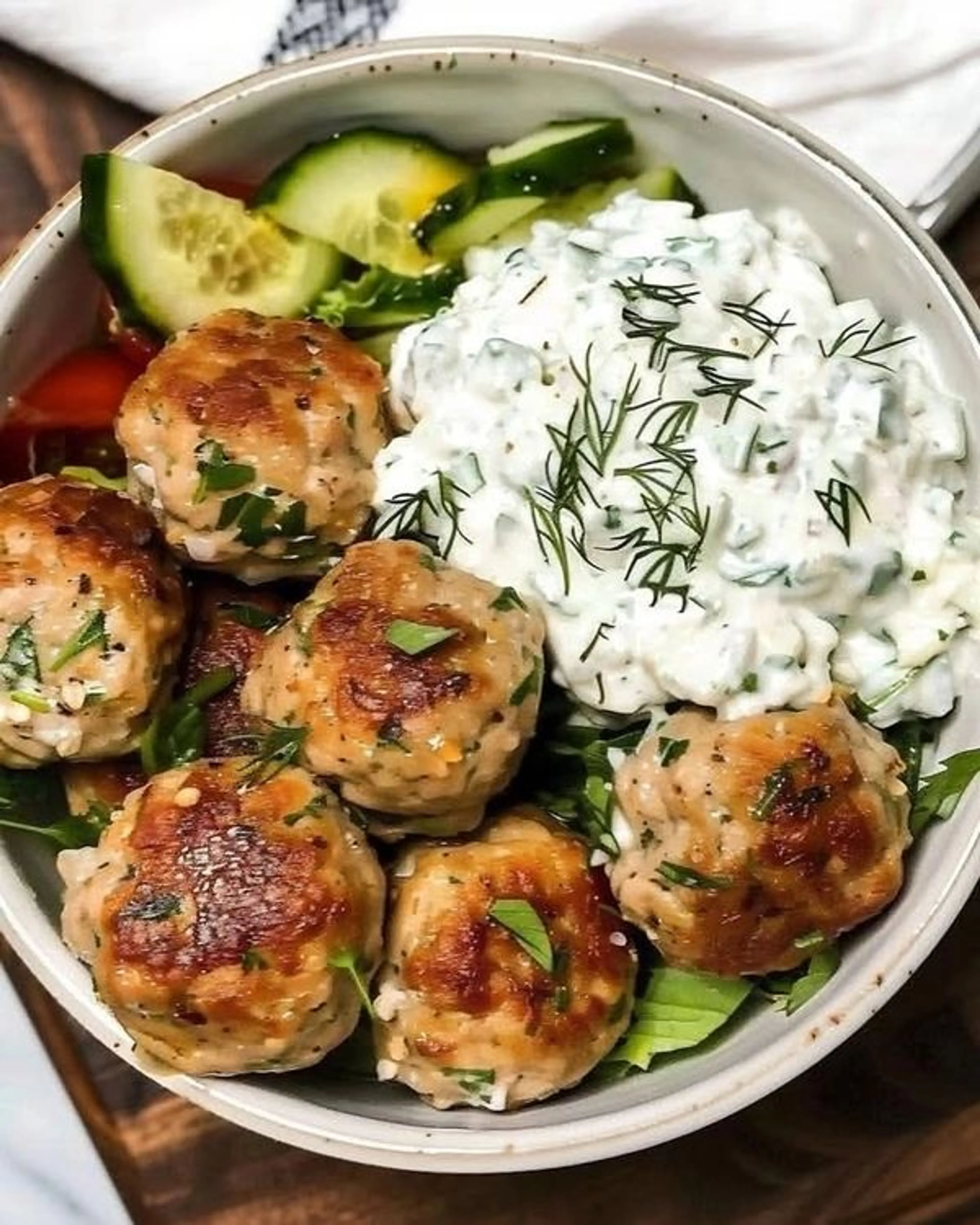 Greek Chicken Meatballs with Tzatziki Sauce