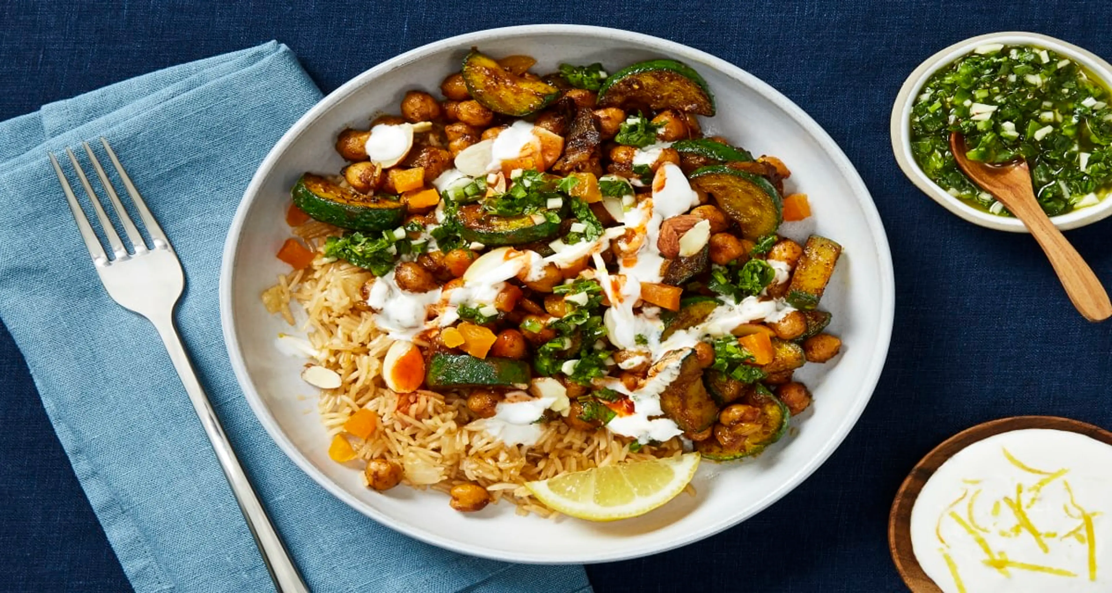 Apricot, Almond & Chickpea Tagine with Zucchini, Basmati Ric