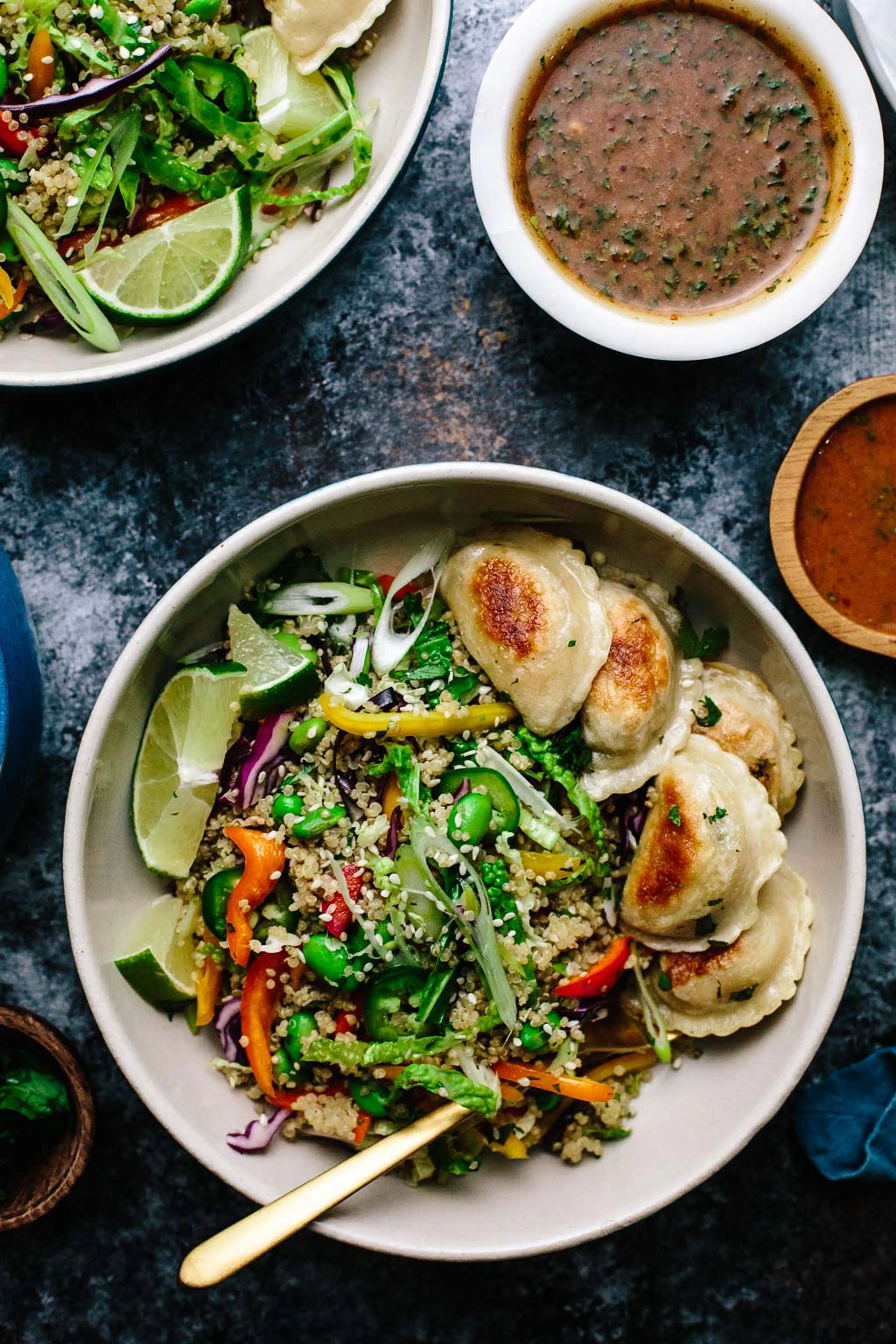 Quinoa Rainbow Veggie Dumpling Bowls