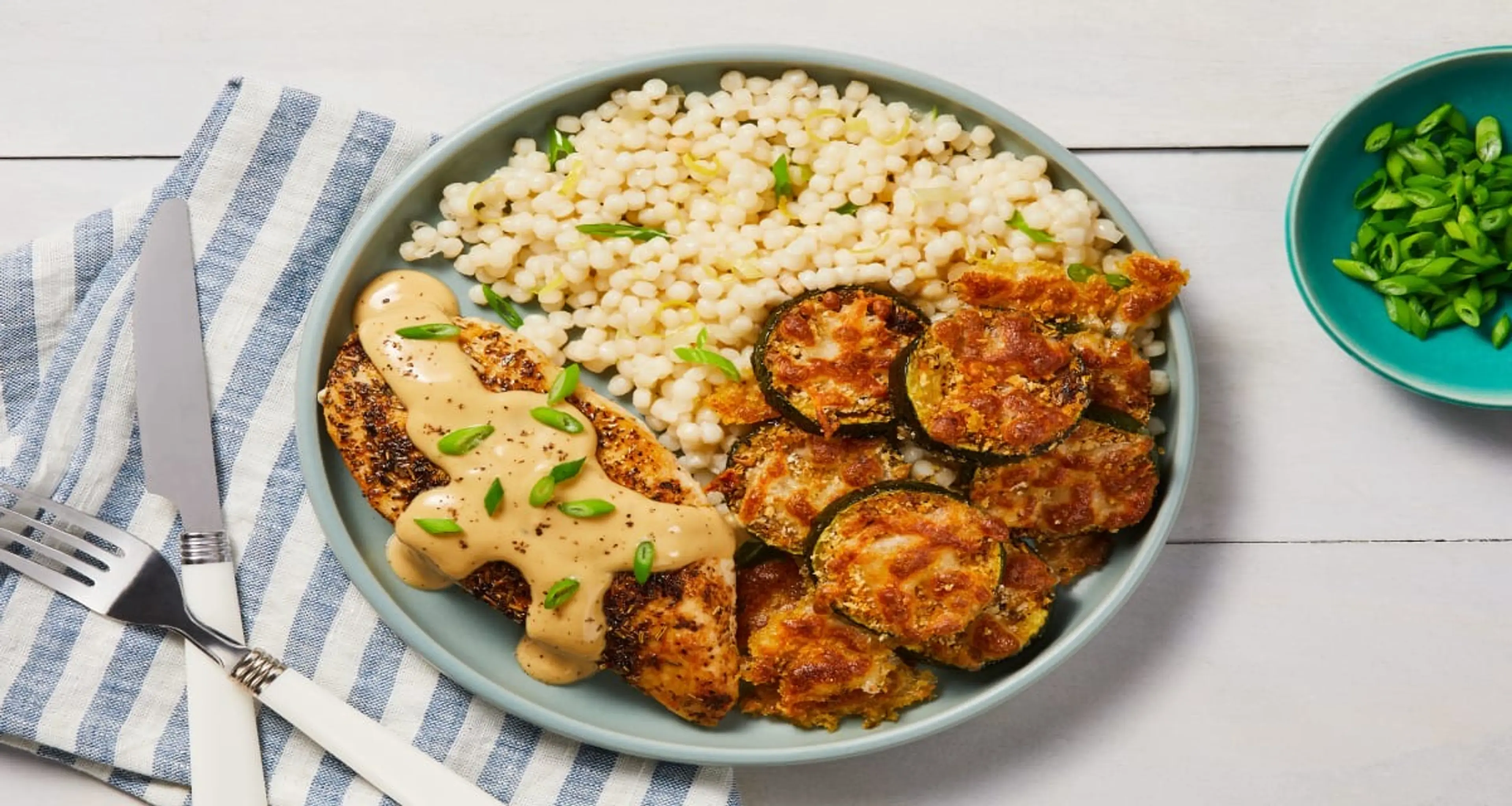 Creamy Lemon Butter Chicken with Mozzarella Zucchini Rounds