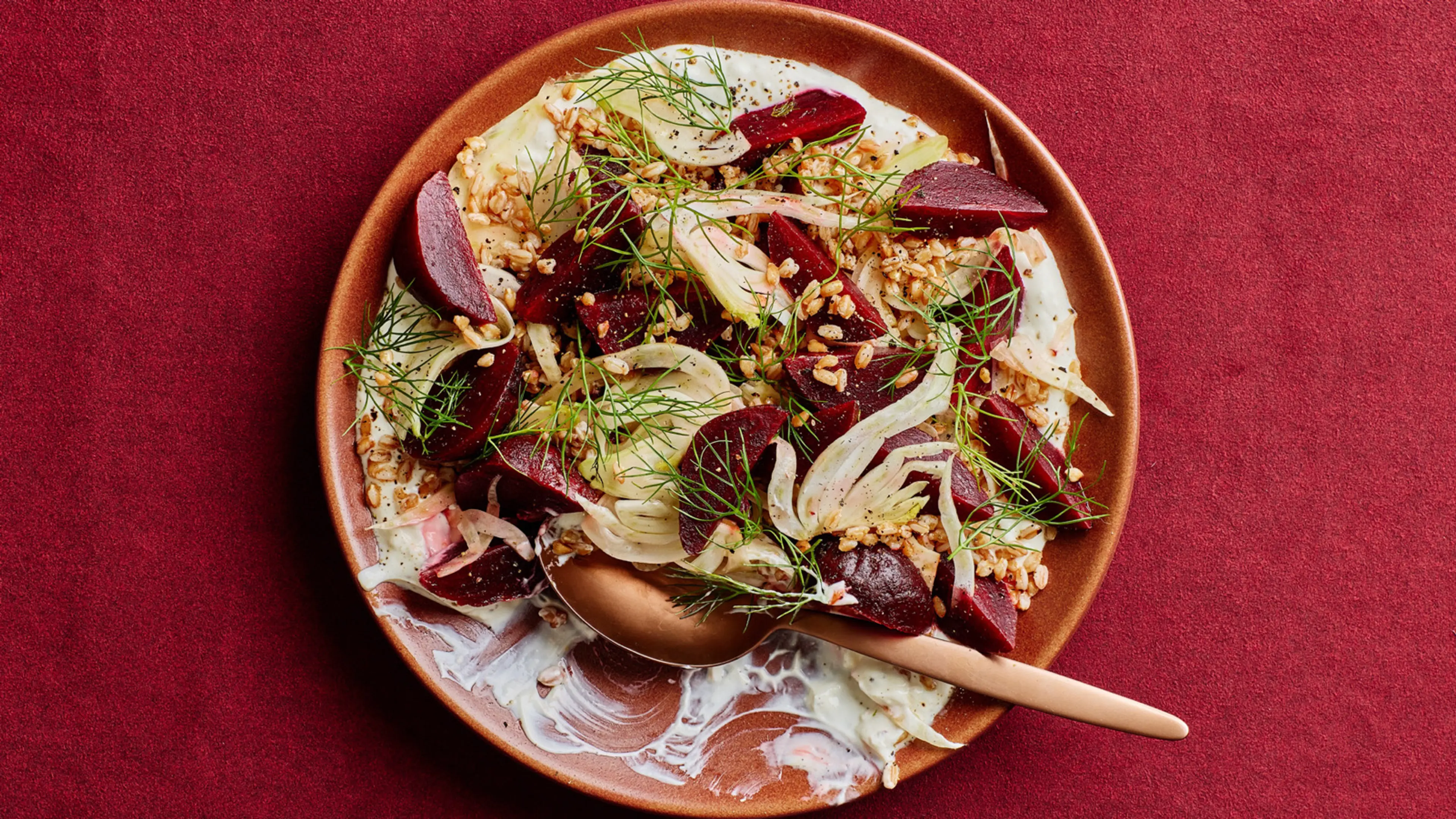 Beets and Farro With Honey-Garlic Goat Cheese