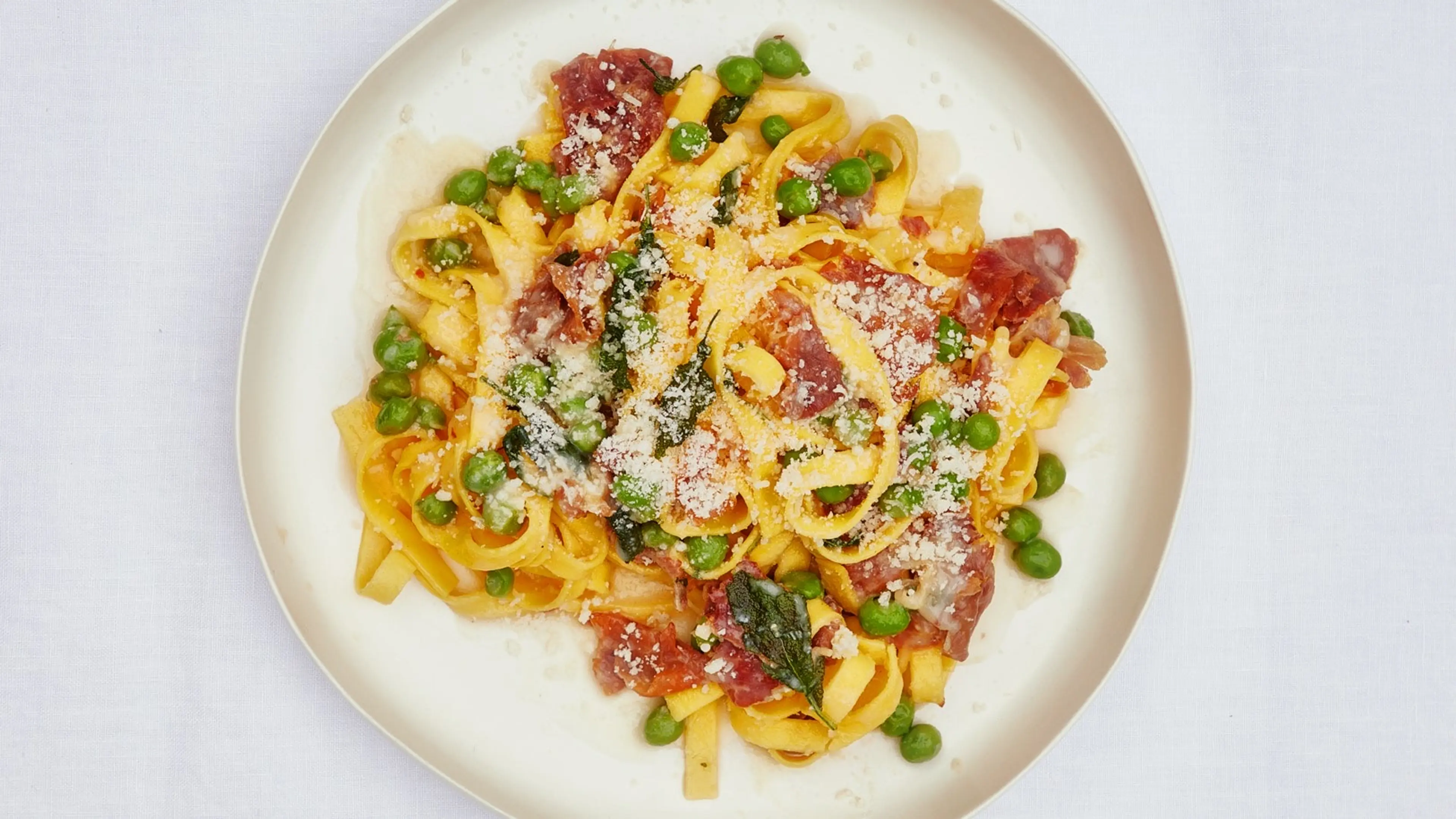 Tagliatelle With Prosciutto and Peas